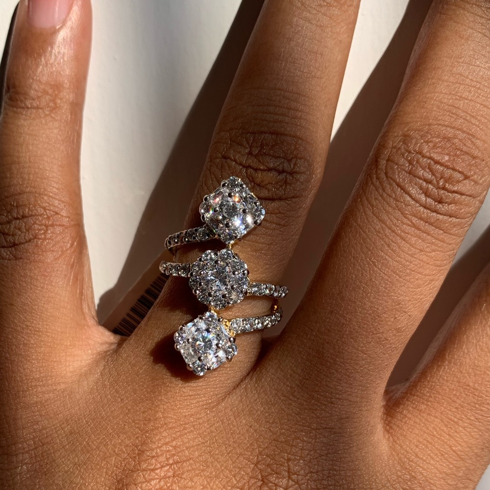 14k Gold CZ Bar Statement Ring